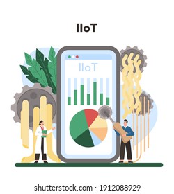 Spaghetti or pasta production industry online service or platform. Italian semi-processed food manufacturing, Online IIoT. Isolated vector illustration