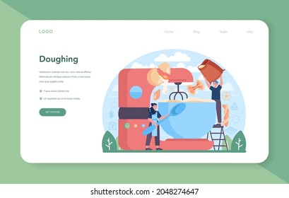 Spaghetti or pasta production industry web banner or landing page. Italian traditional food manufacturing. Semi-processed noodles making process. Flat vector illustration in cartoon style