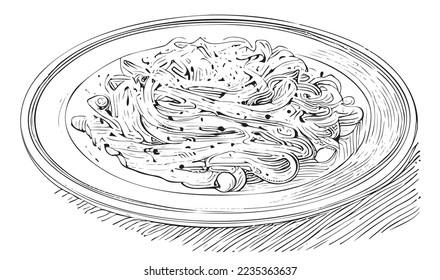 Spaghetti pasta sketch hand drawn food Restaurant business concept.Vector illustration