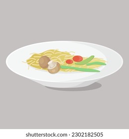 Spaghetti, pasta vectorial design elemento para menú, afiche. Ilustración de hongos