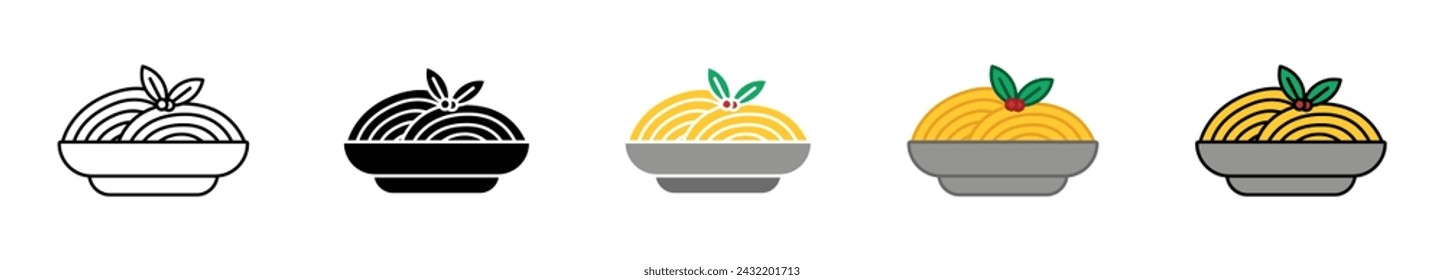 Spaghetti Pasta Vector Illustration Set. Pasta Plate Bowl Food Sign Suitable for Apps and Websites UI Design Style.