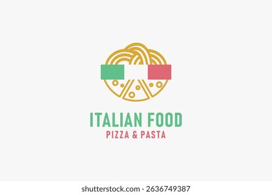 Spaghetti pizza and Italian flag colors for Italian food logo symbol icon design