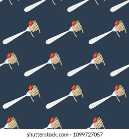 Spaghetti seamless pattern on the blue background. Vector illustration
