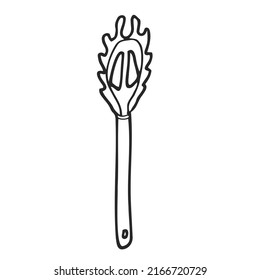 Spaghetti spoon. Kitchenware sketch. Doodle line vector kitchen utensil and tool. Cutlery