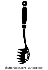 Spaghetti spoon - vector silhouette illustration for logo or pictogram. Spoon with prongs and spaghetti hole Kitchen tool for sign or icon.