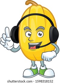 Spaghetti squash cute cartoon character design with headphone