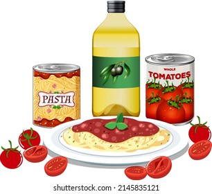 Espagueti con salsa de tomate ilustración enlatada