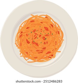 Spaghetti with tomato sauce. Hand drawn vector illustration.