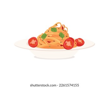 Spaghetti with tomato sauce. Isolated on white background.