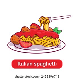 Spaghetti with tomato sauce vector illustration isolated on white background