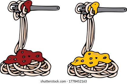 Spaghetti with tomato sauce and white sauce	
