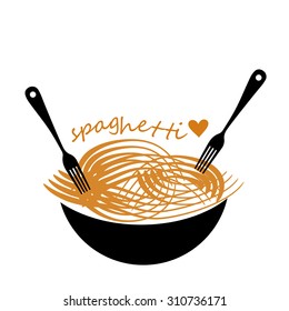 spaghetti vector food pasta fork meal illustration