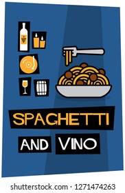 Spaghetti and Vino Retro Style Poster