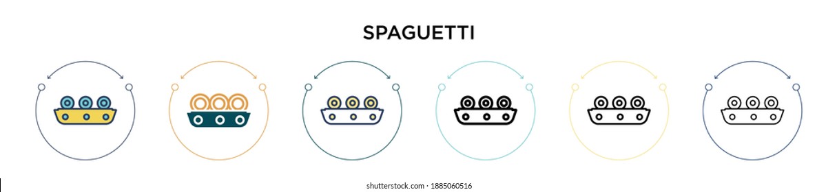 Icono de paguetti en estilo relleno, delgado, contorno y trazo. Ilustración vectorial de dos iconos vectoriales de color y negro se pueden utilizar para móviles, ui, web