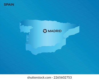 Spain 3D Isometric map with Capital Mark Madrid Vector Illustration Design