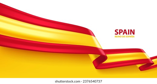 Bandera de la cinta 3D de España. Bent ondeando bandera 3D en colores de la bandera nacional española. Diseño de fondo de la bandera nacional.
