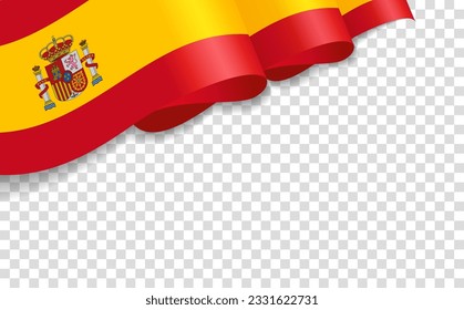 Spain 3d waving flag isolated on transperent background. Greeting card for National Day of the Kingdom of Spain. Illustration banner with vector realistic state flag