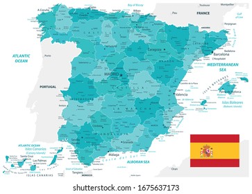 Mapa de Divisiones Administrativas de España. Colores de cuero. Todos los elementos se separan en capas editables claramente etiquetadas. Ilustración vectorial.