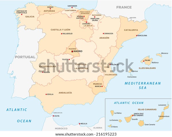 Spain Administrative Map Stock Vector (Royalty Free) 216195223 ...