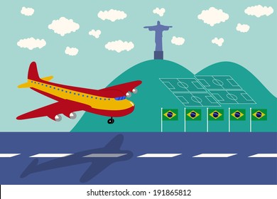 spain air plane arrival brazil,illustration,vector