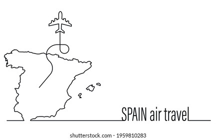 Spain air travel. Passenger plane and japan map on white background.