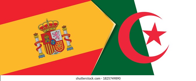 Spain and Algeria flags, two vector flags symbol of relationship or confrontation.