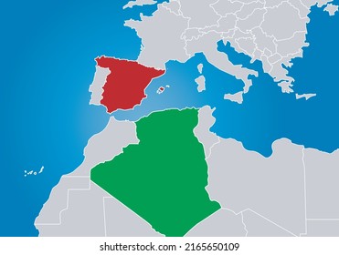 
Spain, Algeria, prominent maps in Europe and Africa. Disagreement and dispute between Spain and Algeria