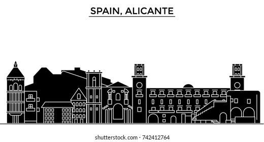 Spain, Alicante architecture vector city skyline, travel cityscape with landmarks, buildings, isolated sights on background