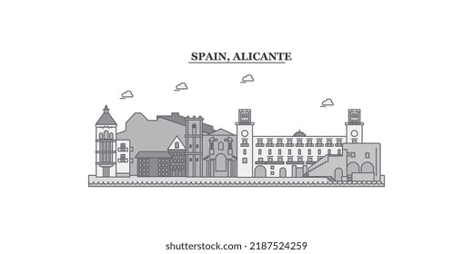 Spain, Alicante city skyline isolated vector illustration, icons