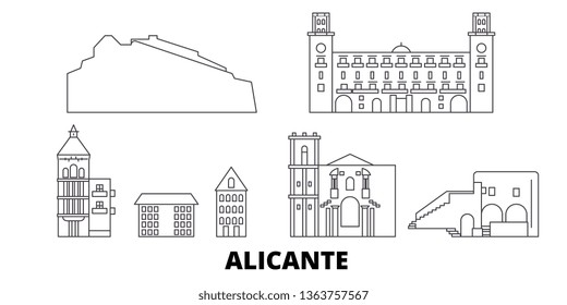 Spain, Alicante line travel skyline set. Spain, Alicante outline city vector illustration, symbol, travel sights, landmarks.