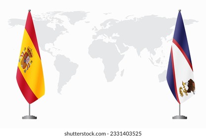 Banderas de España y Samoa Americana para una reunión oficial en el contexto del mapa mundial.