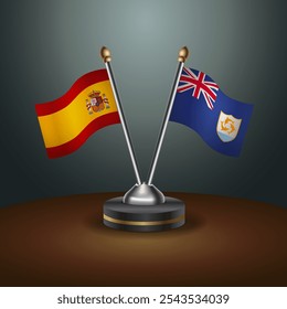 Spain and Anguilla table flags relation  with gradient backgrund. Vector Illustration