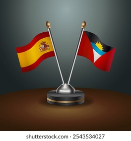 Spain and Antigua and Barbuda table flags relation  with gradient backgrund. Vector Illustration