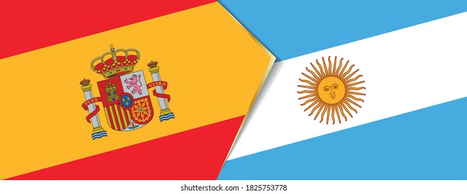Spain and Argentina flags, two vector flags symbol of relationship or confrontation.