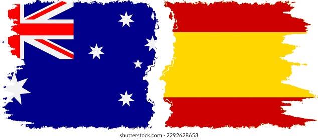 Spain and Australia grunge flags connection, vector