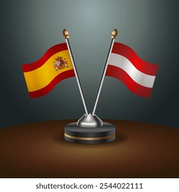 Spain and Austria table flags relation  with gradient backgrund. Vector Illustration