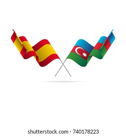 Spain and Azerbaijan flags. Crossed flags. Vector illustration.