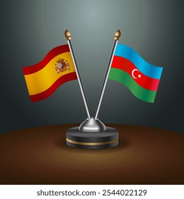 Spain and Azerbaijan table flags relation  with gradient backgrund. Vector Illustration