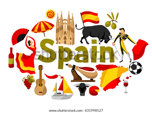 Spain Background Design Spanish Traditional Symbols Stock Vector ...