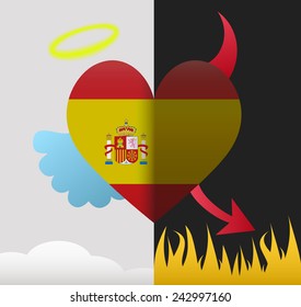 Spain background of a heart half demon half angel