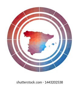 Spain badge. Bright gradient logo of country in low poly style. Multicolored Spain rounded sign with map in geometric style for your infographics.