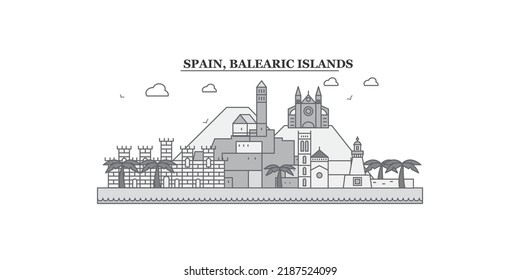 Spain, Balearis Islands city skyline isolated vector illustration, icons