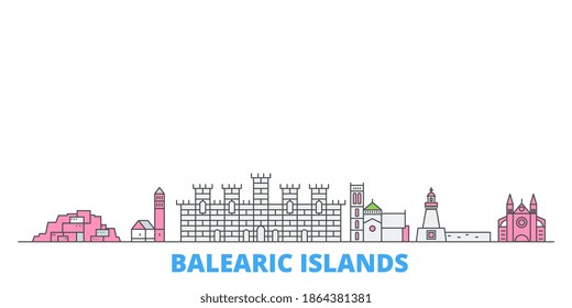 Spain, Balearis Islands line cityscape, flat vector. Travel city landmark, oultine illustration, line world icons