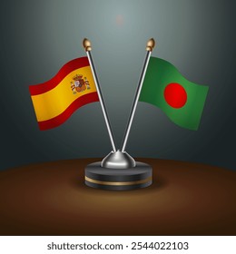 Spain and Bangladesh table flags relation  with gradient backgrund. Vector Illustration