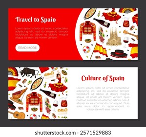 Spain Banner Design with Traditional Symbol and Object Vector Template