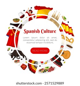 Spain Banner Design with Traditional Symbol and Object Vector Template