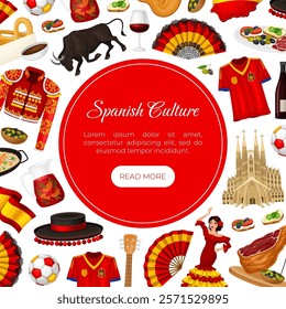 Spain Banner Design with Traditional Symbol and Object Vector Template