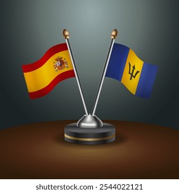 Spain and Barbados table flags relation  with gradient backgrund. Vector Illustration