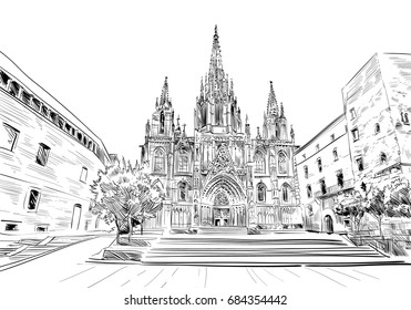 Barcelona Sketch Images Stock Photos Vectors Shutterstock Drawing & painting events in barcelona. https www shutterstock com image vector spain barcelona cathedral holy cross st 684354442