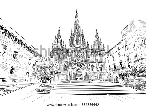 Spain Barcelona Cathedral Holy Cross St Stock Vector Royalty Free 684354442